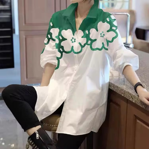 Picture of Long White Floral Print Casual Shirt