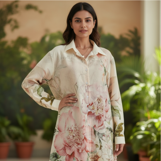Picture of SHEIN Vintage Floral Print Long Sleeve Shirt Dress
