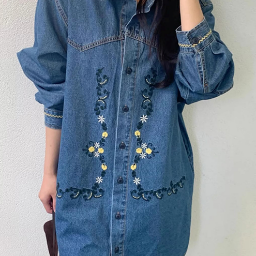 Picture of Retro Embroidered Jacquard Denim Dress