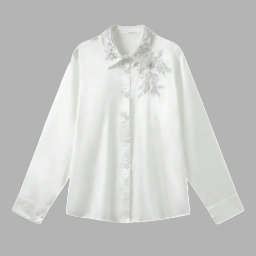 Picture of SHEIN Elegant Satin Blouse with Embroidered Collar