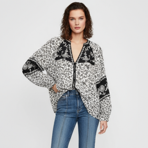 Picture of ZARA FLORAL PRINT BEADED EMBROIDERED BLOUSE