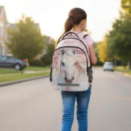 Picture of ALAZA Horse Cherry School Backpack - 17" w/ Reflective Strip